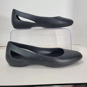 Crocs Sloane Ballet Flat Black Square Toe Comfort Water Shoes‎ Womens 7 Slip On
